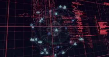 Animation of globe with network of connections and data processing. Global networks, computing and data processing concept digitally generated video.