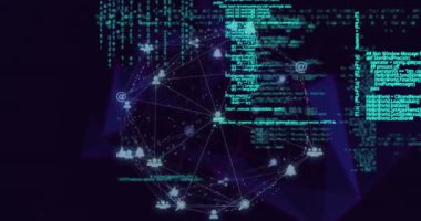 Animation of globe with network of connections and data processing. Global networks, computing and data processing concept digitally generated video.