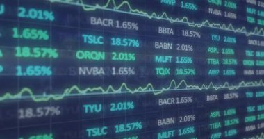 Animation of financial data processing over grid. Global business, finances, computing and data processing concept digitally generated video.