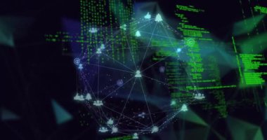 Animation of globe with network of connections and data processing. Global networks, computing and data processing concept digitally generated video.