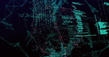 Animation of globe with network of connections and data processing. Global networks, computing and data processing concept digitally generated video.