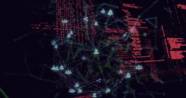 Animation of globe with network of connections and data processing. Global networks, computing and data processing concept digitally generated video.