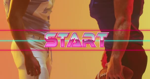 Animation Start Text Neon Shapes American Football Players Neon Background — 비디오