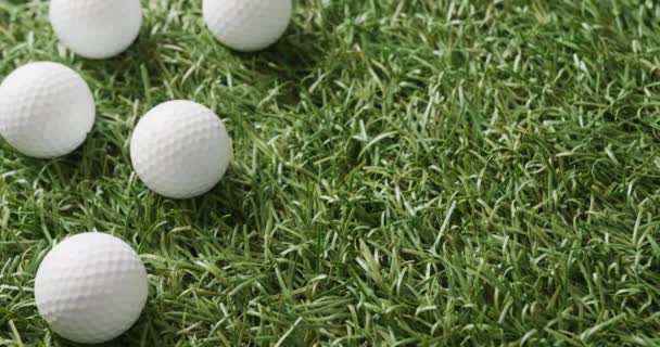 Close Golf Balls Grass Copy Space Slow Motion Golf Sport — Video