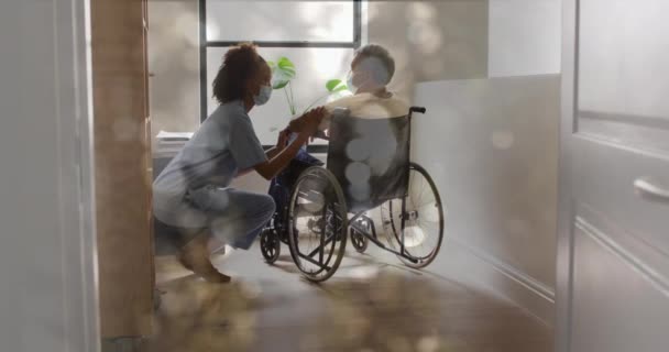Animation Bokeh Diverse Doctor Patient Sitting Wheelchair Medicine Healthcare Lifestyle — Αρχείο Βίντεο