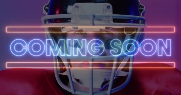 Animation Coming Soon Text Neon Shapes American Football Player Neon — Αρχείο Βίντεο