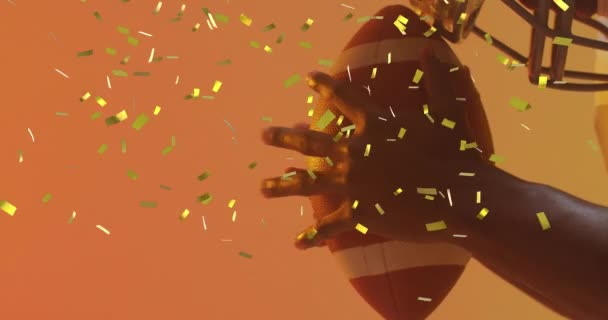 Animation Confetti Falling American Football Player Neon Background Sports Communication — Stock video