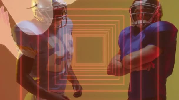 Animation You Win Text American Football Players Neon Squares Sports — Stock video