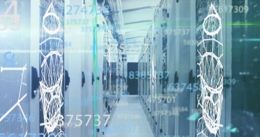 Composition of numbers and data processing over computer servers. Global computing and data processing concept digitally generated image.