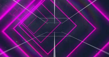 Composite of pink neon hexagon tunnel over network of connections. Colour, abstract and pattern concept digitally generated image.