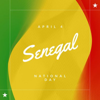 Composition of april 4 senegal national day text over flag od senegal. Senegal independence day and celebration concept digitally generated image. clipart