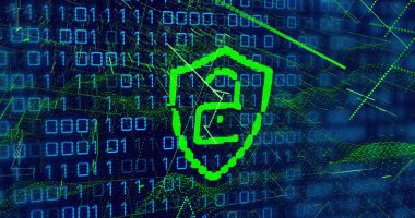 Composition of data processing over padlock icon on black background. Global technology, computing and digital interface concept digitally generated image.