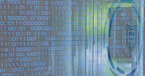 Composite of binary coding and data processing over computer servers. Global networks, business, finances, computing and data processing concept digitally generated image.