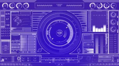 Animation of interface with data processing against blue background. Computer interface and business technology concept