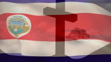 Animation of christian cross and flag of costa rica. Religion, tradition and christianity concept digitally generated video.