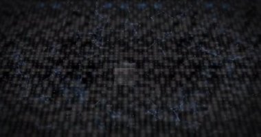Animation of data processing with qr code over moving columns on black background. Global technology, online security and digital interface concept digitally generated video.