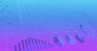 Animation of financial data processing over purple background. Global business, finances and digital interface concept digitally generated video.