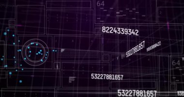 Animation of lock and shield with changing numbers over hud interface screens. Digitally generated, multiple exposure, cyber crime, security, protection, figures, technology, networking.