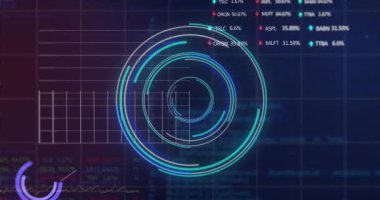 Animation of scope scanning and data processing over blue background. Global business and digital interface concept digitally generated video.
