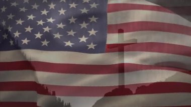 Animation of christian cross and flag of usa. Religion, tradition and christianity concept digitally generated video.