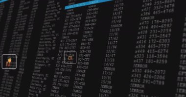 Animation of multiple digital icons over data processing against black background. Computer interface and business technology concept