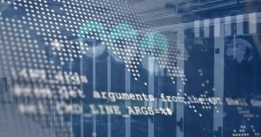 Animation of data processing over computer servers. Global digital interface, business, computing and data processing concept digitally generated video.