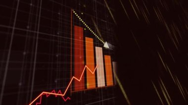 Animation of financial data processing over light trails on black background. Global business, finances and digital interface concept digitally generated video.