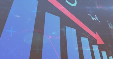 Animation of data processing over shapes on black background. Global business and digital interface concept digitally generated video.