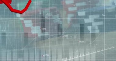Animation of financial data processing with red lines over casino cards and chips. Global business, finances, computing and data processing concept digitally generated video.