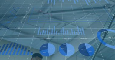 Animation of financial data processing over biracial businessman. Global business, finances, computing and data processing concept digitally generated video.