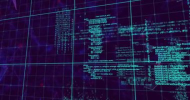 Siyah arkaplandaki bağlantı ağı üzerinden veri işleme animasyonu. küresel bağlantılar, bilgisayar ve dijital arayüz konsepti dijital olarak oluşturulmuş video.