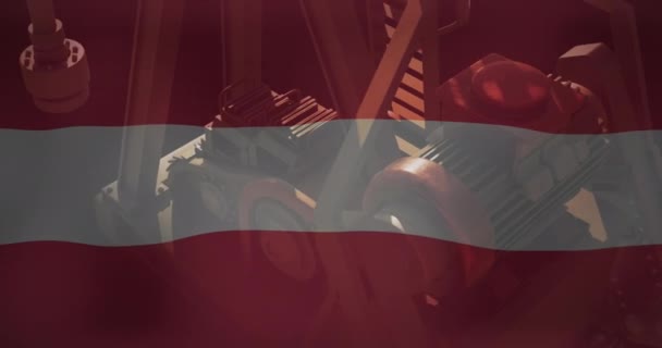 Animation Flag Austria Working Oil Pump Global Business Patriotism Concept — Αρχείο Βίντεο
