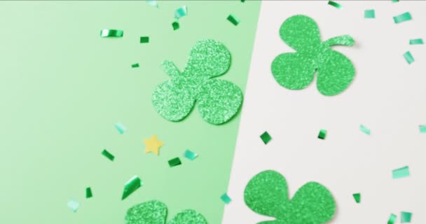 Video Patrick Green Shamrock Leaves Copy Space Green White Background — Stock video