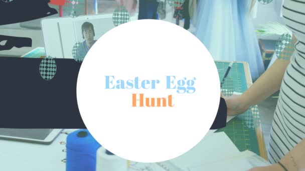 Animation Easter Egg Hunt Text Asian Man Having Video Call — Stock video