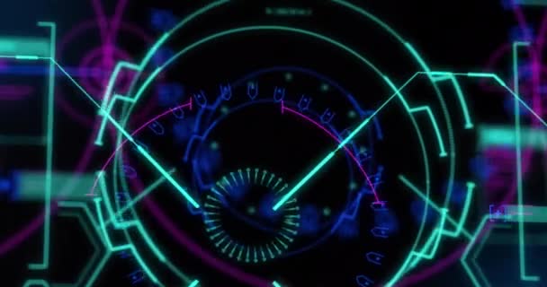 Animation Neon Scanner Data Processing Light Spot Black Background Computer — Vídeos de Stock