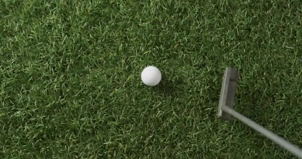 Close Golf Club Ball Grass Copy Space Slow Motion Golf — Stockvideo