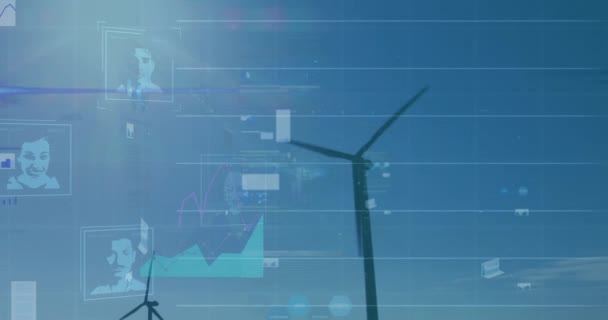 Animation Statistical Data Processing Profile Icons Spinning Windmills Grasslands Renewable — Stock videók