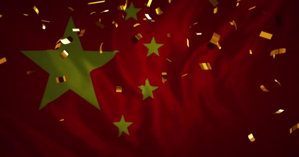 Animation Confetti Falling Flag China National Flags Politics Celebration Concept — Vídeo de Stock