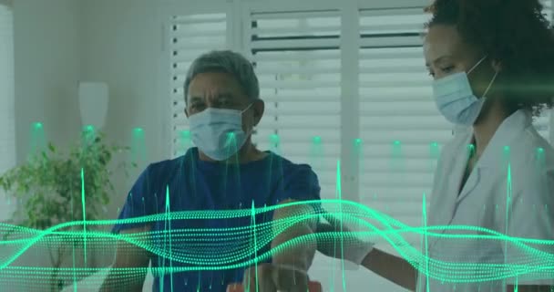 Animation Data Processing Diverse Doctor Patient Exercising Medicine Healthcare Lifestyle — Vídeo de stock
