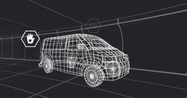 Animation Car Multiple Icons Programming Language Moving Black Background Digitally — стоковое видео