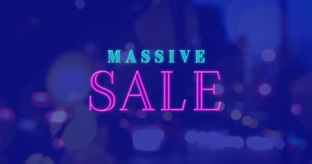 Animation Massive Sale Neon Text Banner Night City Traffic Sale — Stockvideo