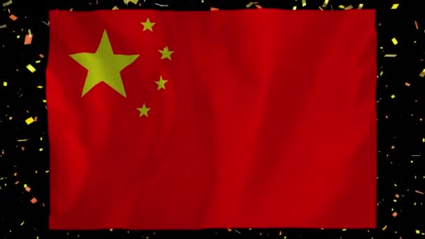 Animation Confetti Falling Flag China Black Background National Flags Politics — Vídeo de stock