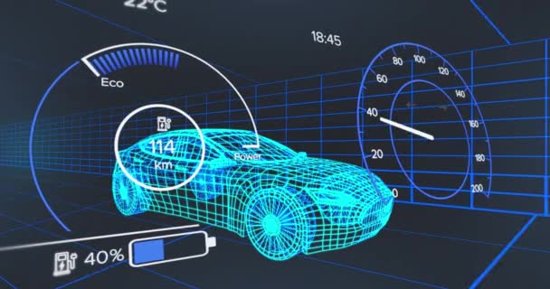 Animation Digital Car Interface Data Processing Model Car Global Engineering — Stok Video