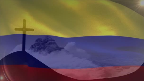 Animation Christian Cross Flag Colombia Religion Tradition Christianity Concept Digitally — 비디오