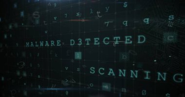 Image of cyber attack warning text on black background. Global online security and data processing concept digitally generated image.