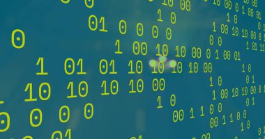 Image of graphs and binary code on green background. Finance, economy, science and technology concept digitally generated image.