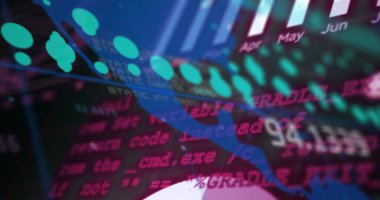 Composition of data processing over world map on black background. Global technology, computing and digital interface concept digitally generated image.