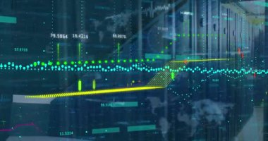 Animation of data processing over computer servers. Global digital interface, business, computing and data processing concept digitally generated video.