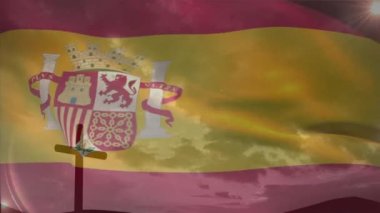 Animation of christian cross and flag of spain. Religion, tradition and christianity concept digitally generated video.
