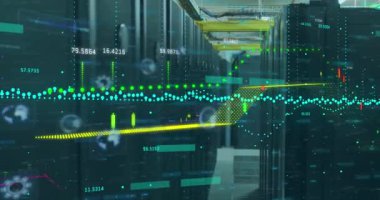 Animation of data processing over computer servers. Global digital interface, business, computing and data processing concept digitally generated video.